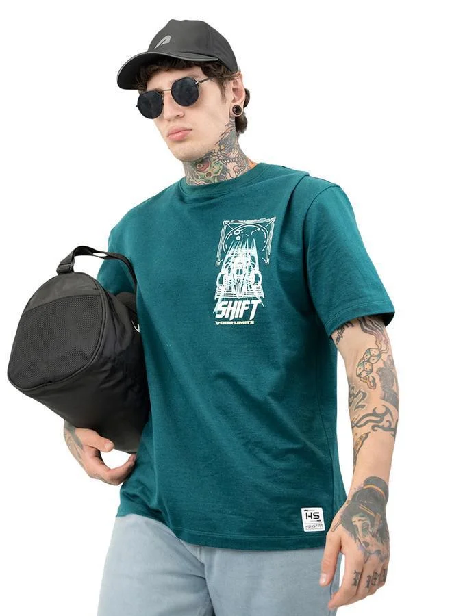 هاي ستار تيشيرت قطن مطبوع برسومات موتو ريسر بياقة دائرية وأكمام قصيرة بقصة مريحة